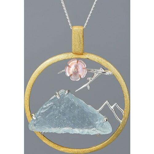 925 Sterling Silver Pendant Necklace Aquamarine Silver Pendant S925 Sterling Silver Woman Pendant Necklace Silver Flower Pendant