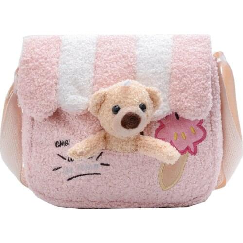 Plush Children Shoulder Backpacks Kids School Bags Cartoon Toddler Messenger Bags Cute Animal Crossbody Bags for Girls Boy Purse