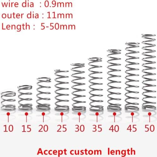 10Pcs/lot 0.9mm 0.9x11mm Stainless Steel Compression Spring wire diameter 0.9mm outer diameter 11mm length 10-50mm