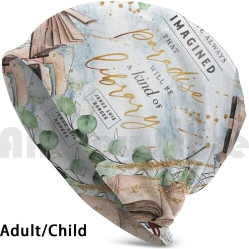 Paradise Library Beanies Knit Hat Hip Hop Spanish Marble Blue Texture Books Reading Bookish Literature Bookworm