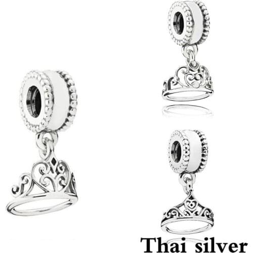 2019 NEW Sterling Thai Silver Vintage Crown Hanging Charm Pendant For DIY Bracelet & Bangle Original Womens Jewelry Wholesale