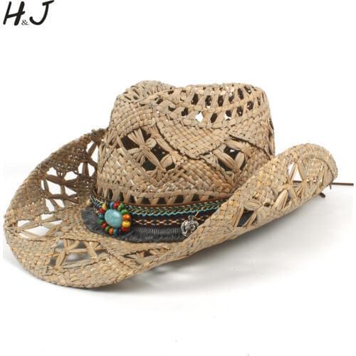 100% Natural Straw Cowboy Hat Women Men HandWork Weave Cowboy Hats For Lady Dad Summer Western Sombrero Hombre Lifeguard Hats