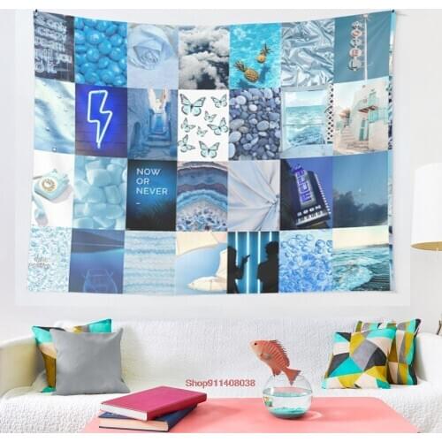 Blue Aesthetic Tumblr Collage tapestry Psychedelic Colorful Wall Hanging Tapestries Dorm Wall Art Yoga Mat