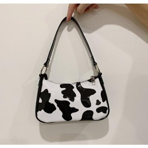 Cute Cow Pattern Baguette Bags for Women 2021 New Fashion Designer Mini Shoulder Bags Crossbody Messenger Bag Handbag and Purses