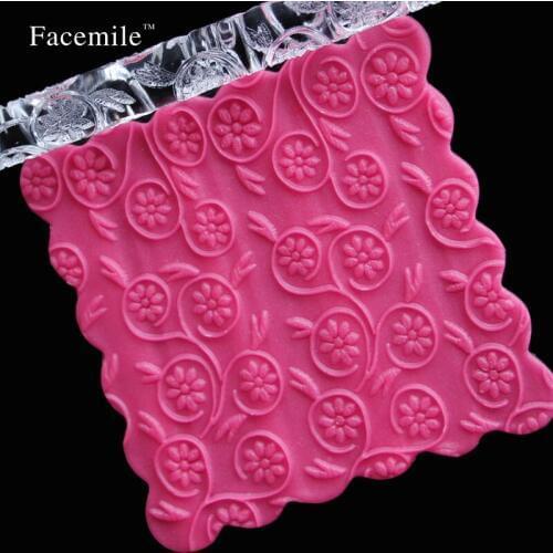 Textured Embossing acrylic Rolling Pin Transparent Embossing flower Fondant roller Sugar Craft DIY Cake cookie Decor baking52017