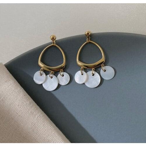 Temperamental Exquisite Natural Shell Pendant Earrings Design Sense Fashion Geometry Circle Earrings For Women Party Jewelry