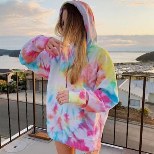 Hoody Hoodies Women Fashion Tie Dye Print Sweatshirt Oversized Drawstring Long Sleeve Winter Streetwear Hip Hop Women Hoodies