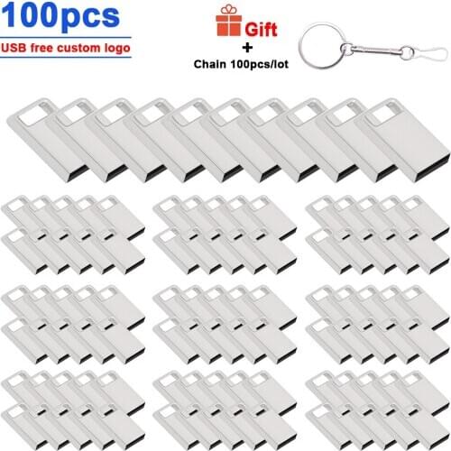100pcs/lot Waterproof Metal 2.0 USB Flash Drive 64GB 32GB Pendrive 16GB 8GB 4GB Fashion Memory Stick Pen Drive Free Custom Logo