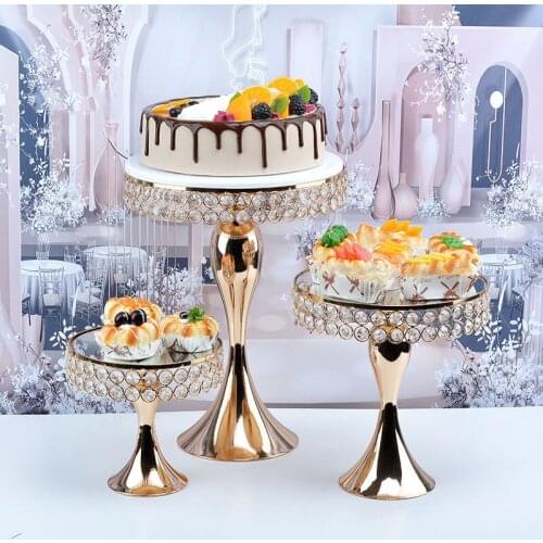 Golden Crystal Cake Holder Electroplated Mirror Sliver Wedding Party Decoration Cake Holder Tray Home Decor