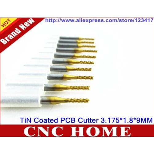 10pcs 3.175*1.8*9MM Titanium Coated Carbide Endmilling Cutter, CNC Router Bits, Endmills for PCB Machine, Printed Circuit Board