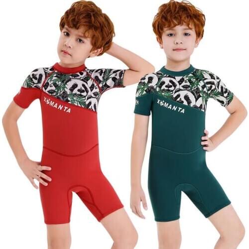2.5mm Neoprene Wetsuit for Kids Boys Girls Short Sleeve One-piece Dive Suit Back Zip Jumpsuits Sun UV Protection Swimwear Warm
