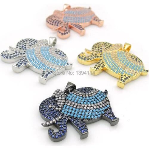 26*21*3mm 30*24*3mm Micro Pave Blue&Kallaite&Clear CZ Elephant Charms Fit For Making Necklaces Jewelry