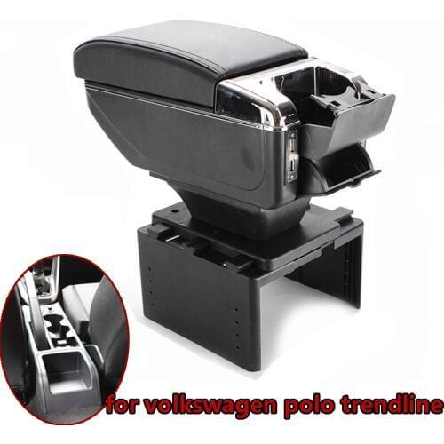 General PU Leather Car-style Central Armrest Box Store Contents for Volkswagen Polo Trendline Armrest Box USB Charging