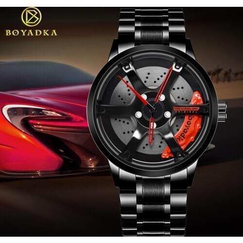 BOYADKA Mens Watches Sport Waterproof CustomMen Car Wheel Watch Design Rim Hub Creative Quartz Wrist Watch Relogio Masculino