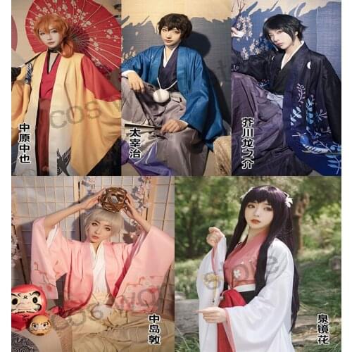 Dazai Osamu Anime Uniform Kimono Anime Bungo Stray Dogs Cosplay Costume Hanfu Coat Pants Outfit Halloween Party Cosplay Wig