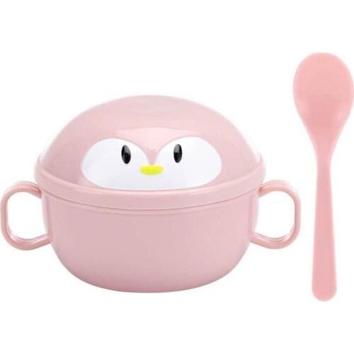 Baby Bowl Non-slip Bottom Thermal Insulation Cartoon Penguin Children Feeding Dish Spoon Set Detachable Structure Tableware