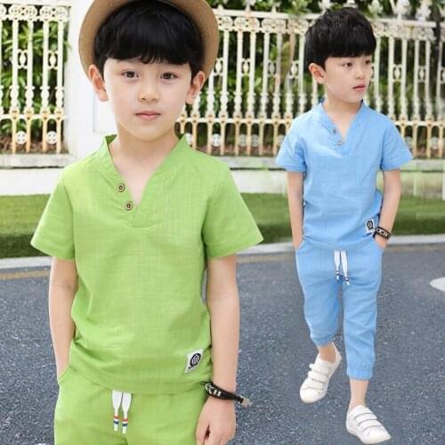 Two-piece childrens clothing Korean boy summer cotton comfortable short-sleeved suit childrens new big boy clothes