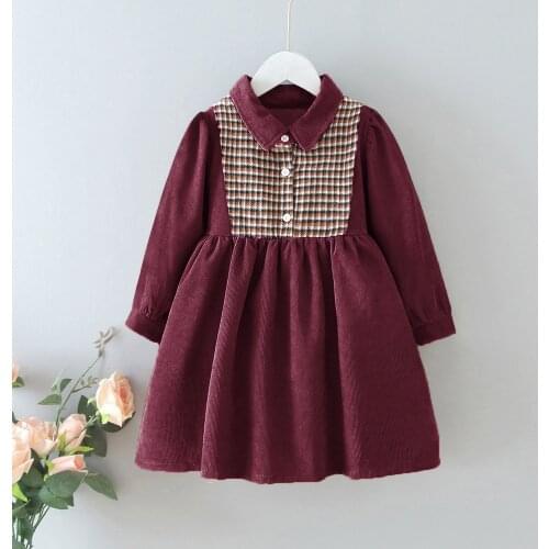 ChildrenS Wear Clothing 2020 Autumn New Girl Korean Style Western Christmas Plaid Stitching Retro Dress New Years Costumes