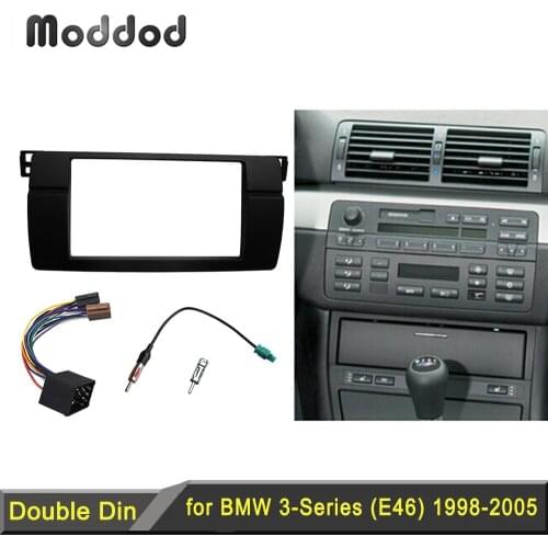 Double Din Fascia for BMW 3 Series E46 1998-2005 Radio Dash Mount Trim Kit Frame ISO Wiring + Antenna Adapter