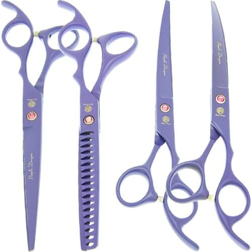 Purple Dragon 7.0" Professional Pets Cutting Scissors 18 Teeth Fish Bone Dog Thinning Shears Grooming Fur Clipper Forceps B0039B