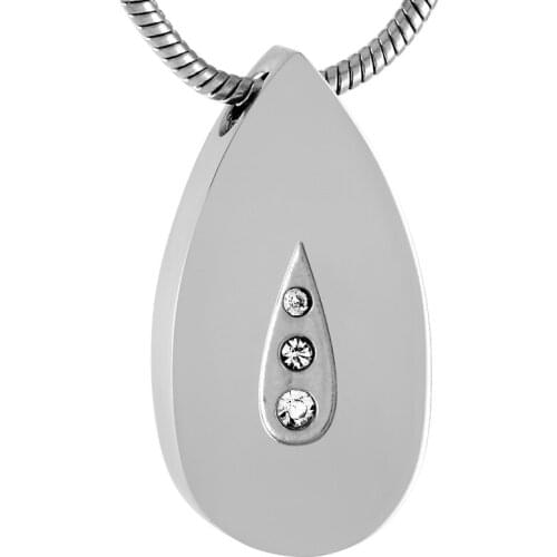 IJD9532 Inlay Crystal Teardrop Stainless Steel Keepsake Pendants For Ashes - Engravable Cremation Memorial Urn Jewelry Women