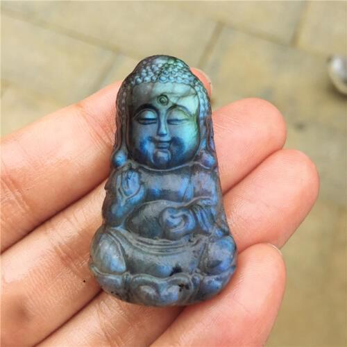 Beautiful crystal carvings natural hand-carved labradorite stone Buddha Pendant necklace fashion jewelry gifts 1pcs