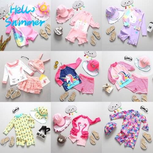 Swimsuit Girl UV Protection Long Sleeve Unicorn Children Swimming Suit Girls Swimwear Child Bathing Clothes Baby Pool Beach Wear