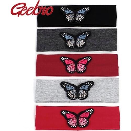 Geebro Fashion Kids Girls Plain Stretch Headbands Cotton Butterfly Elastic Headband For Girls Child Hair Band Hair Accessories