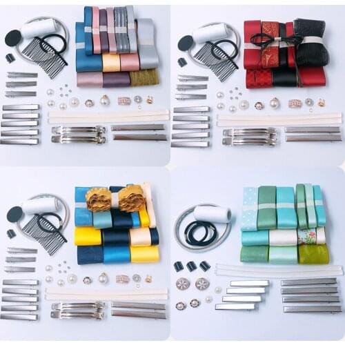 Mixed Style PINK BLUE Satin Lace Grosgrain Ribbon Set Trim Lace for DIY Hair Bows DIY Making Materials Bow Ribbon for Novice