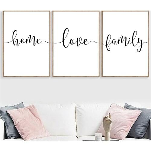 One Line Family Home Letter Wall Art Canvas Poster Nordic Art Paintings Love Quotes Print Black White Wall Pictures Home Decor