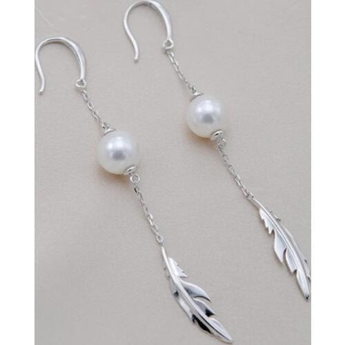 One pair white 9-10mm near round freshwater pearl nature hook earrings FPPJ wholesale beads