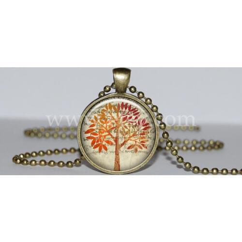 Steampunk handmade Movie Tree of life Pendant necklace orange 1pcs/lot bronze or steel Glass Pendant jewelry men women chain