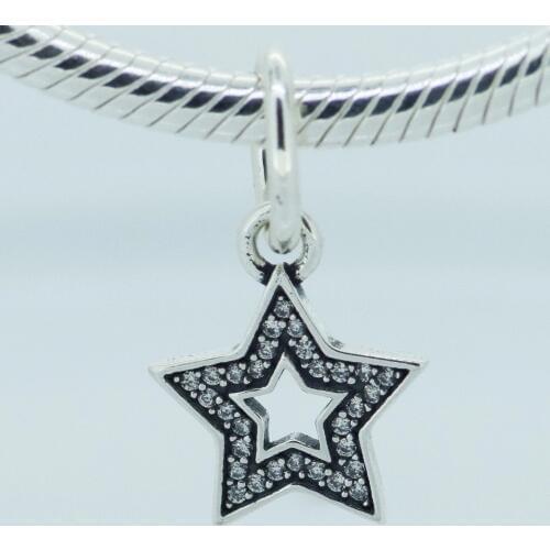 Fits Silver Charms Bracelet 925 Sterling Silver Bead Star With CZ Crystal Pendant Dangle Charm Women DIY Jewelry Free Shipping