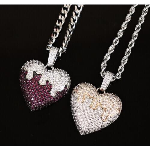 D&Z New Full Iced Out High Quality Iced Out Cubic Zirconia Loving Heart Pendant Hip Hop Fashion Jewelry Elegant Gift