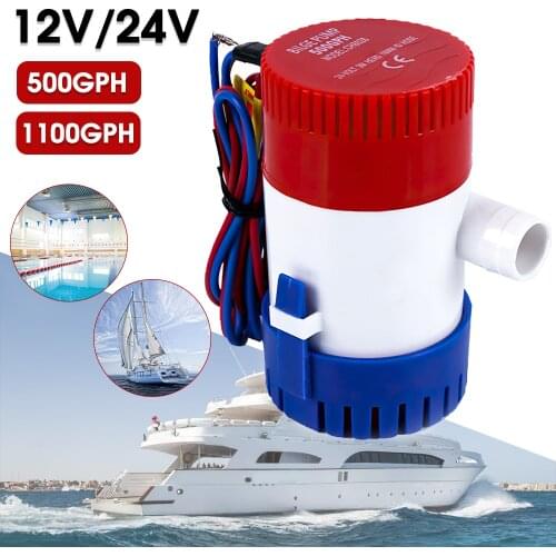 12V 24V Bilge Pump 500gph 1100gph Submersible Bilge Water Pump for Boat Seaplane Motor Fishing Boat Aquarium Swimming Pool