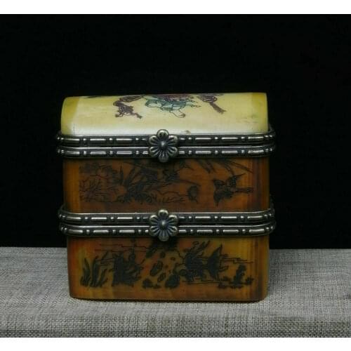 Rare Small Unique Vintage Antique Camel Bone Plum Trinket Jewelry Box