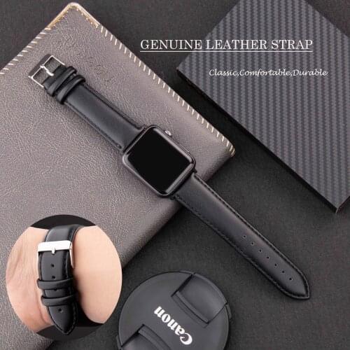Genuine Leather Strap for Apple Watch 6 5 4 3 2 1 SE Band 44mm 40mm 42mm 38mm Leather Loop Bracelet Bands for iWatch Band Wrist