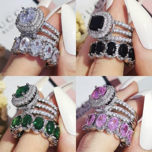2021 New 925 Sterling Silver Cushion Cut Finger Ring Sets For Women Jewelry Pure Wedding Engagement Rings Personalized R5847