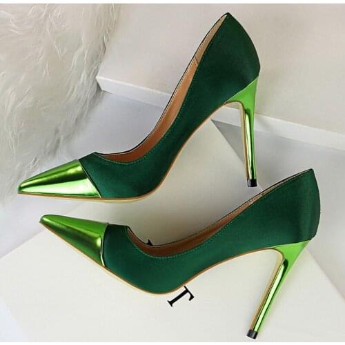 Luxury Women High Heels 10cm Basic Pumps Female Silk Satin Stiletto Cap Toe Heel Shoes Ladies Tacones Fetish Party Wedding Shoes