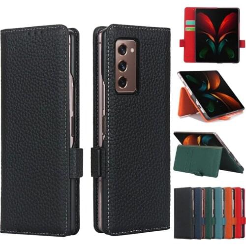 Luxury First Layer Cowhide Genuine Leather Case for Samsung Galaxy Z Fold 2 W21 Fold2 Full Protection Case Shockproof Flip Cover