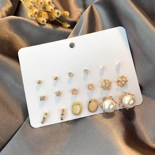 2020 Crystal Simulated Pearl Earrings Set Women Jewelry Accessories Piercing Ball Stud Earring Kit Bijouteria Brincos Wholesale