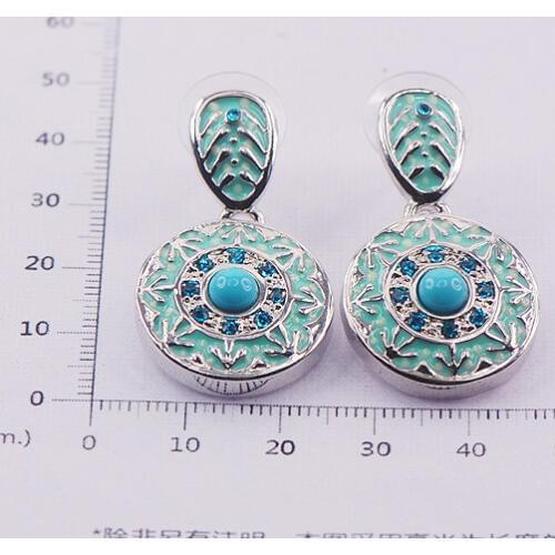 Green Crystal Zircon Enamel 925 Sterling Silver Crystal Earrings TE407