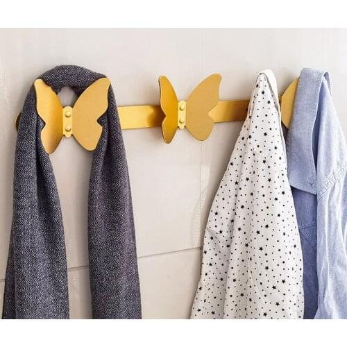 Northern Europe Aluminium Butterfly Hook Metal Golden Wall Decoration Home Living Room Wall Hanging Clothes Cap Storage Hanger