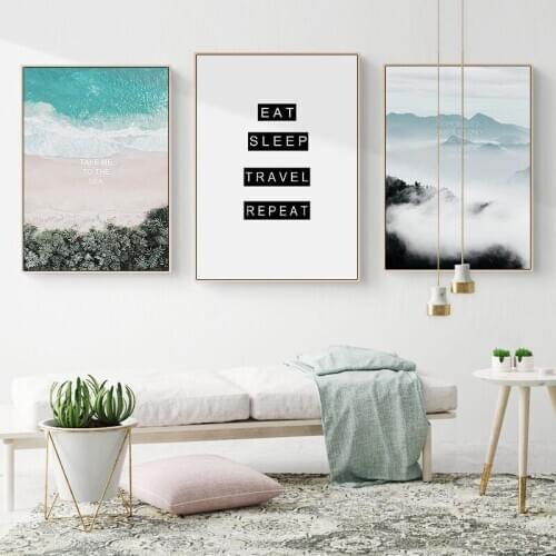 Nordic Travel City Landscapes Mountains Fog Car Bus Abstract Letters Canvas Painting Wall Pictures Poster Living Room Decoration