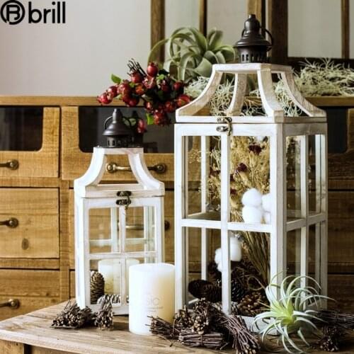 Nordic Wood Glass Candlestick Holder Decor Retro Candle Lantern Metal Garden Wind Home Decoration Accessories Portavelas Decor