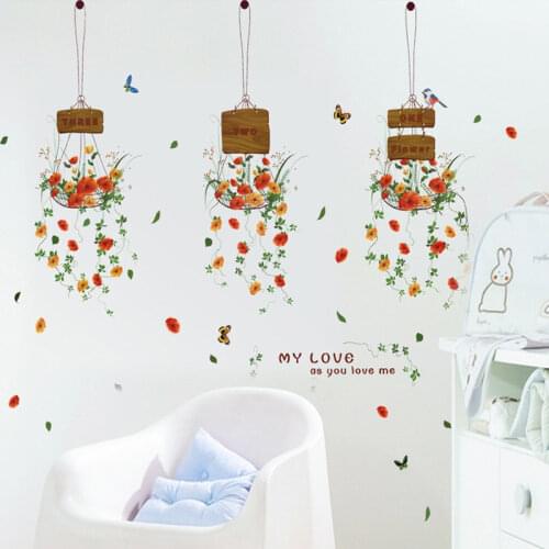Fresh Hanging Basket Pot Living Room Entrance Glass Decorative Waterproof Removable Self-Adhesive Wall Sticker