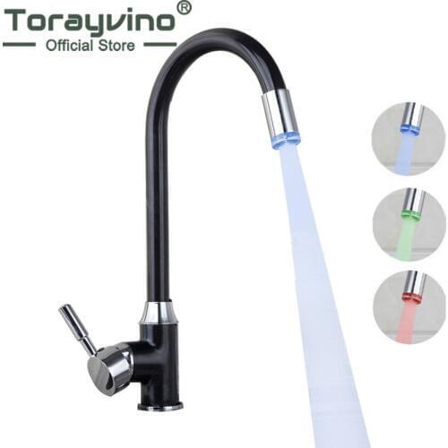 Torayvino Bathroom Basin Faucet LED 360 Swivel Kitchen Faucets Oil Rubbed Faucet Waterfall Brass Vessel Sink Mixer Taps