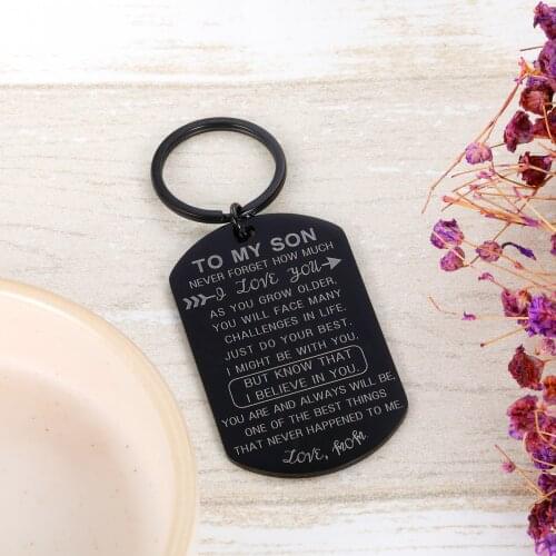 Inspirational Gift Black To My Son Keychain from Dad Mom Birthday Graduation Christmas Gift for Him Boys Teenage Pendant Charm
