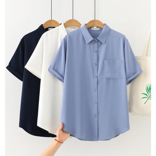 Womens Clothing Blouses&Shirts Plus Size 2021 Summer Fashion Casual Short Sleeve Simple Chiffon Tops Chemise Femme