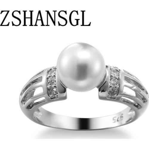 Elegant Authentic 925 sterling silver Female Rings with freshwater Pearl For Women Finger Ring anillos mujer